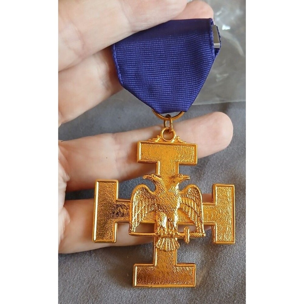 Scottish Rite 32nd Degree Masonic Jewel Medal Double Eagle Purple Ribbon